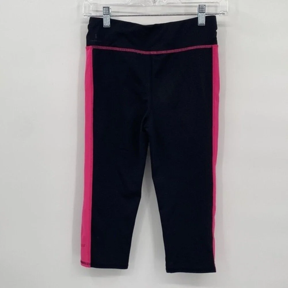 New Balance Black Crop Capri Leggings Pink Stripe Girls XL 14-16